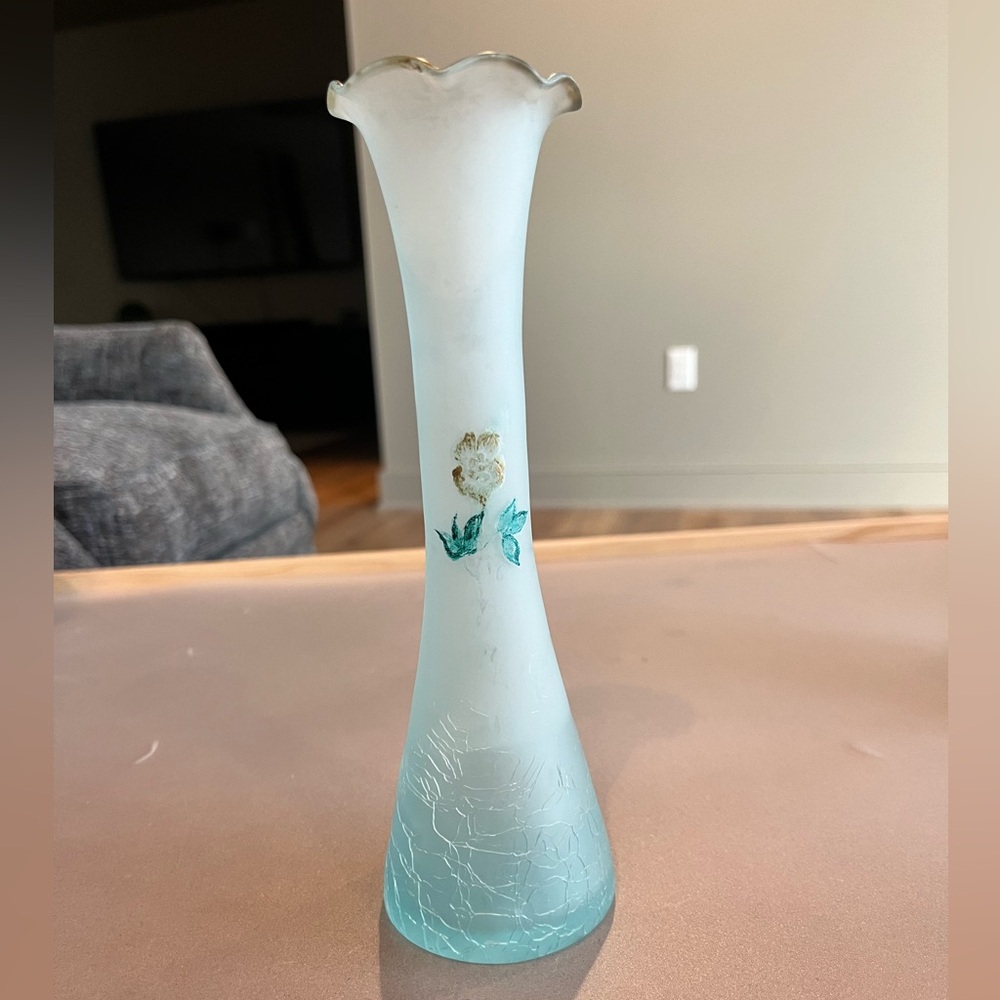Elegant Blue Crackle Glass Vase